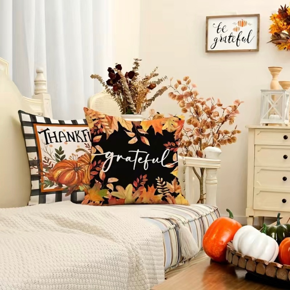 ๐HP 10/15/23 4Pc Fall-Themed Decorative Pillow Cases 18โ x 18โ - No Inserts Inc - Picture 4 of 6